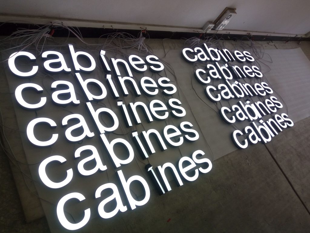LED letters for multi location signs- cabines