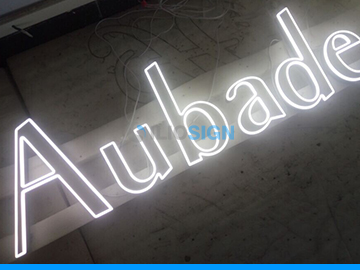 LED letters in acrylic for business sign - partial face lit lingerie shop 