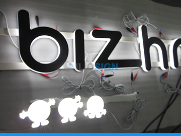 LED letters in acrylic for business sign - side lit and laser cut logo front lit 